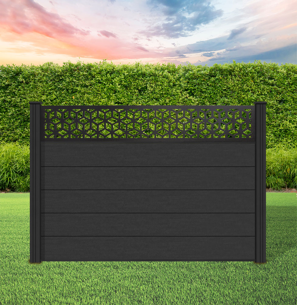Composite Fence Panel Sets - Aspen Range with Cube Trellis | Using Charcoal Composite Posts