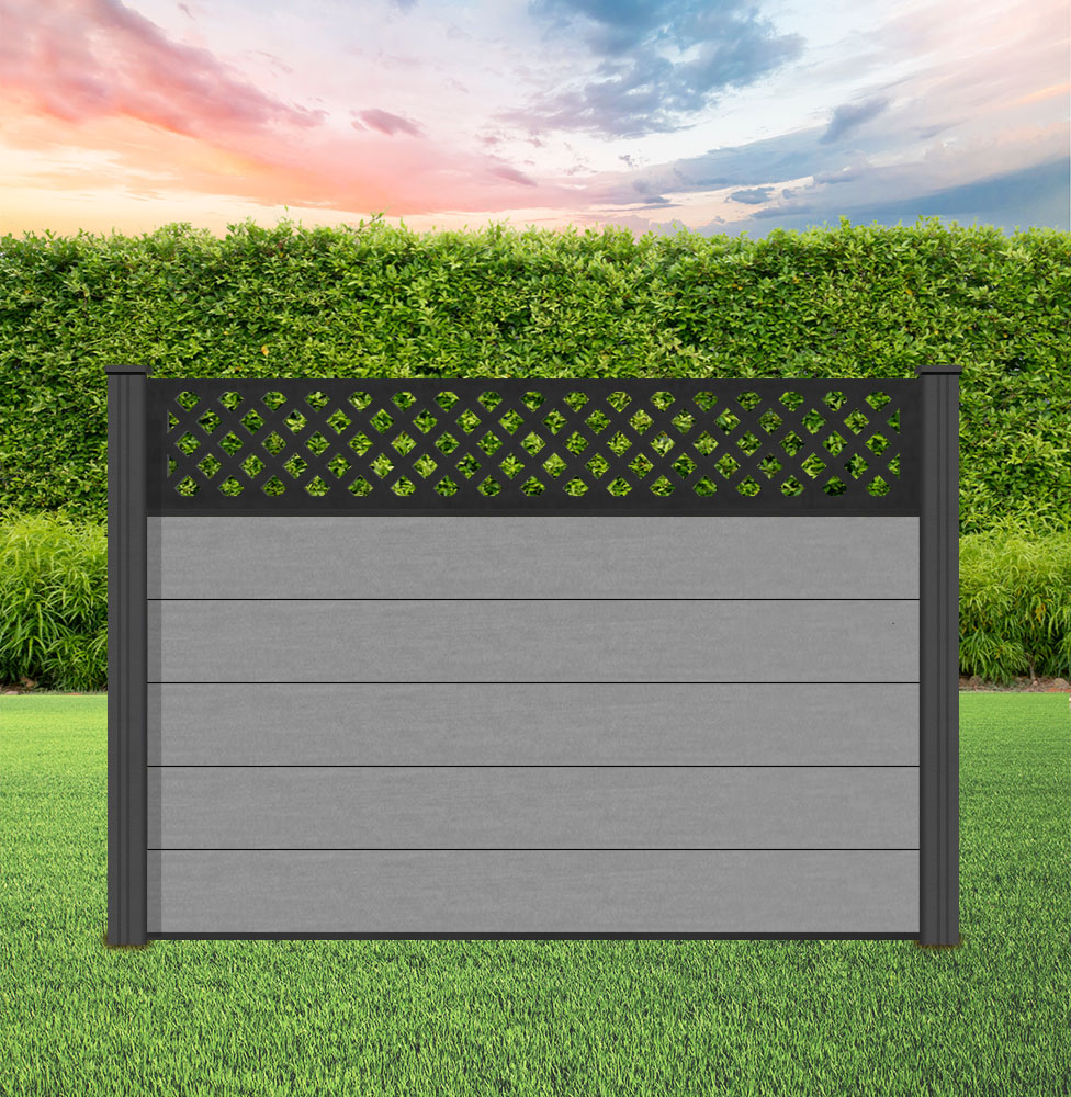 Composite Fence Panel Sets - Aspen with Diamond Trellis | Using Anthracite Composite Posts