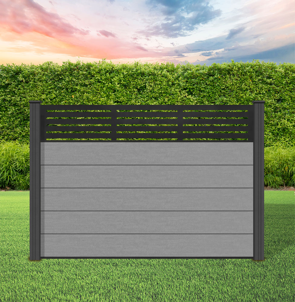 Composite Fence Panel Sets - Aspen Range with Slatted Trellis | Using Anthracite Composite Posts