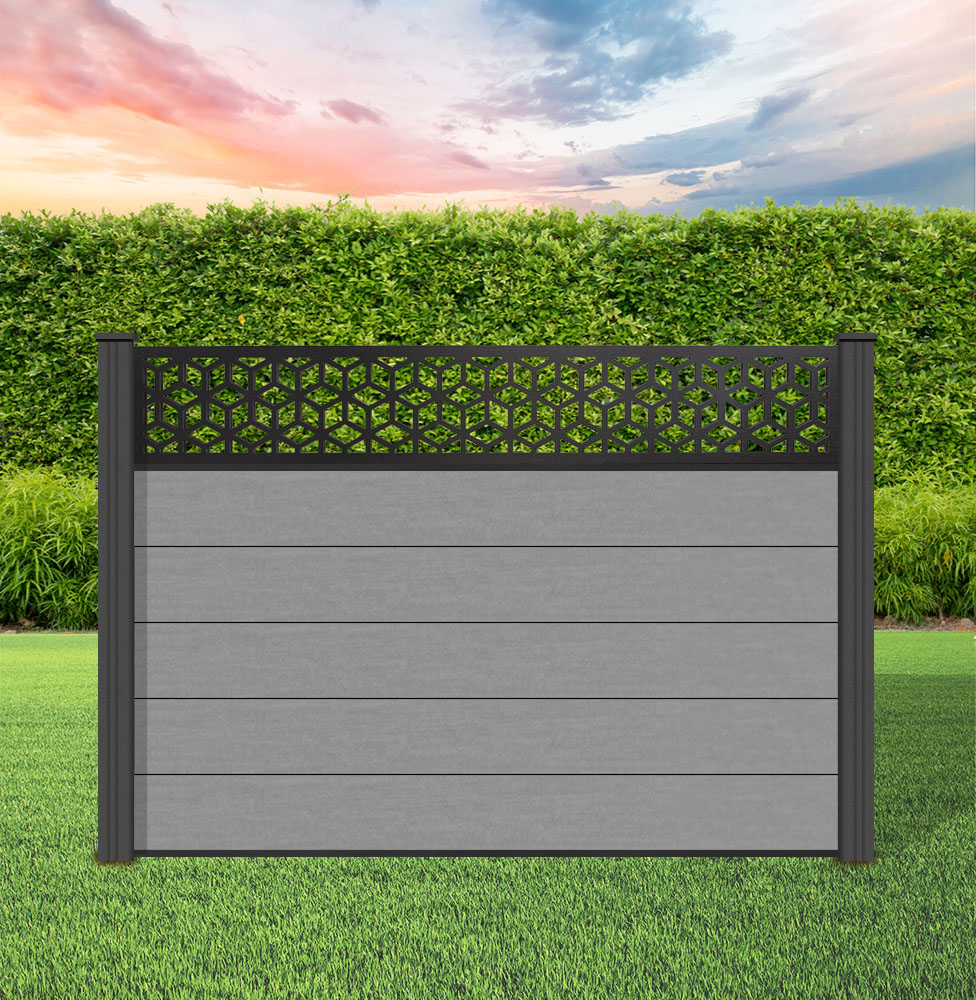 Composite Fence Panel Sets - Aspen Range with Cube Trellis | Using Anthracite Composite Posts