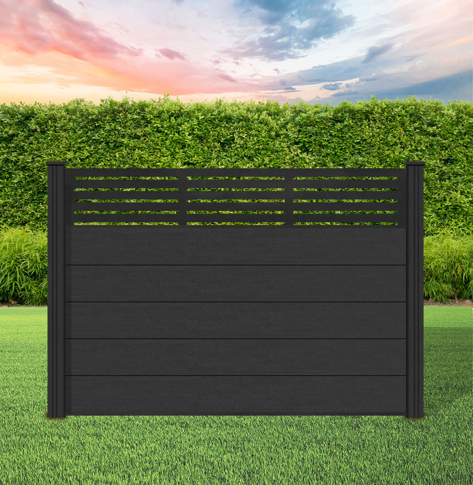 Composite Fence Panel Sets - Aspen Range with Slatted Trellis | Using Charcoal Composite Posts