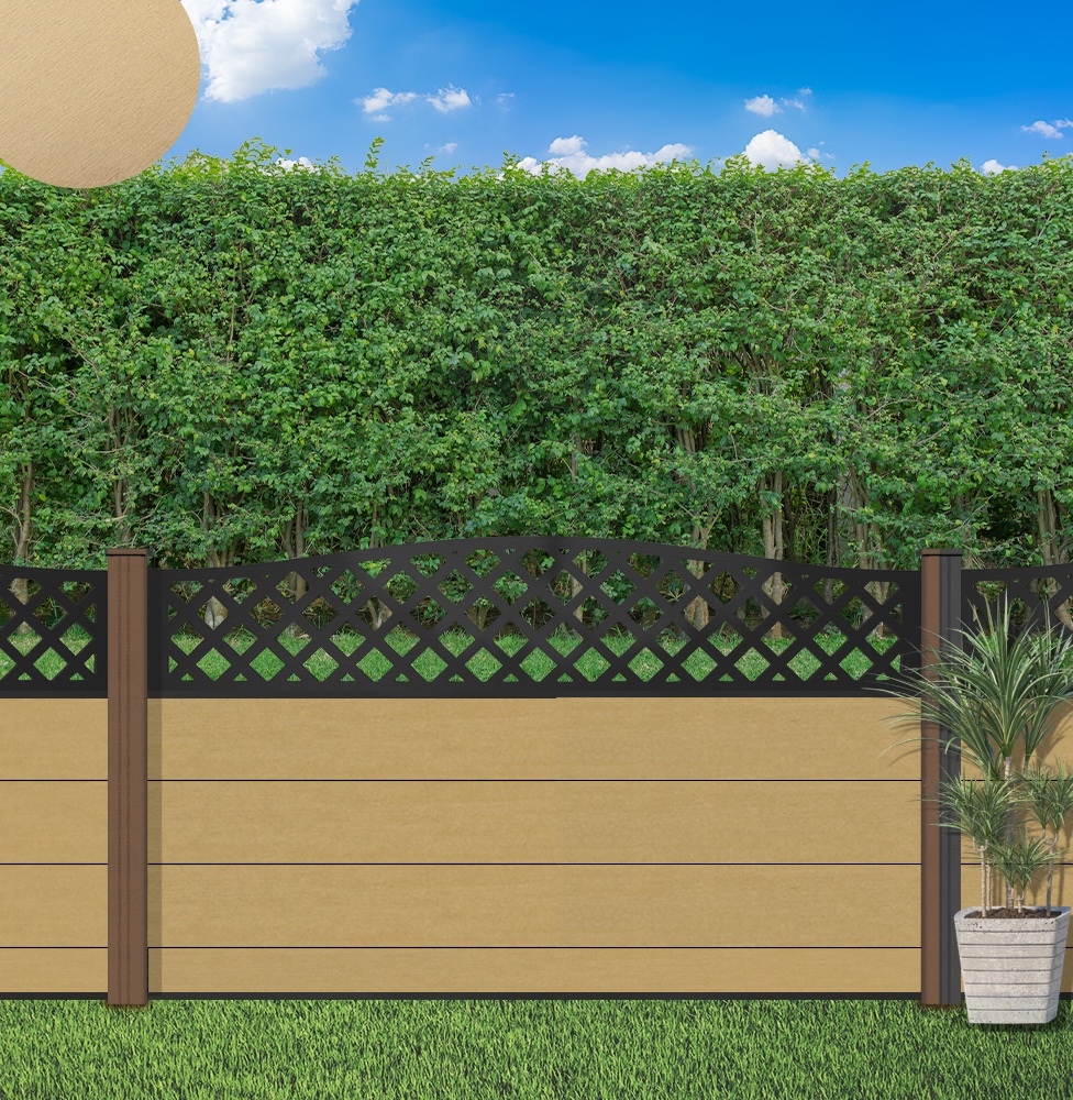Composite Fence Panel Sets - Aspen Range with Wave Trellis | Using Oak Composite Posts