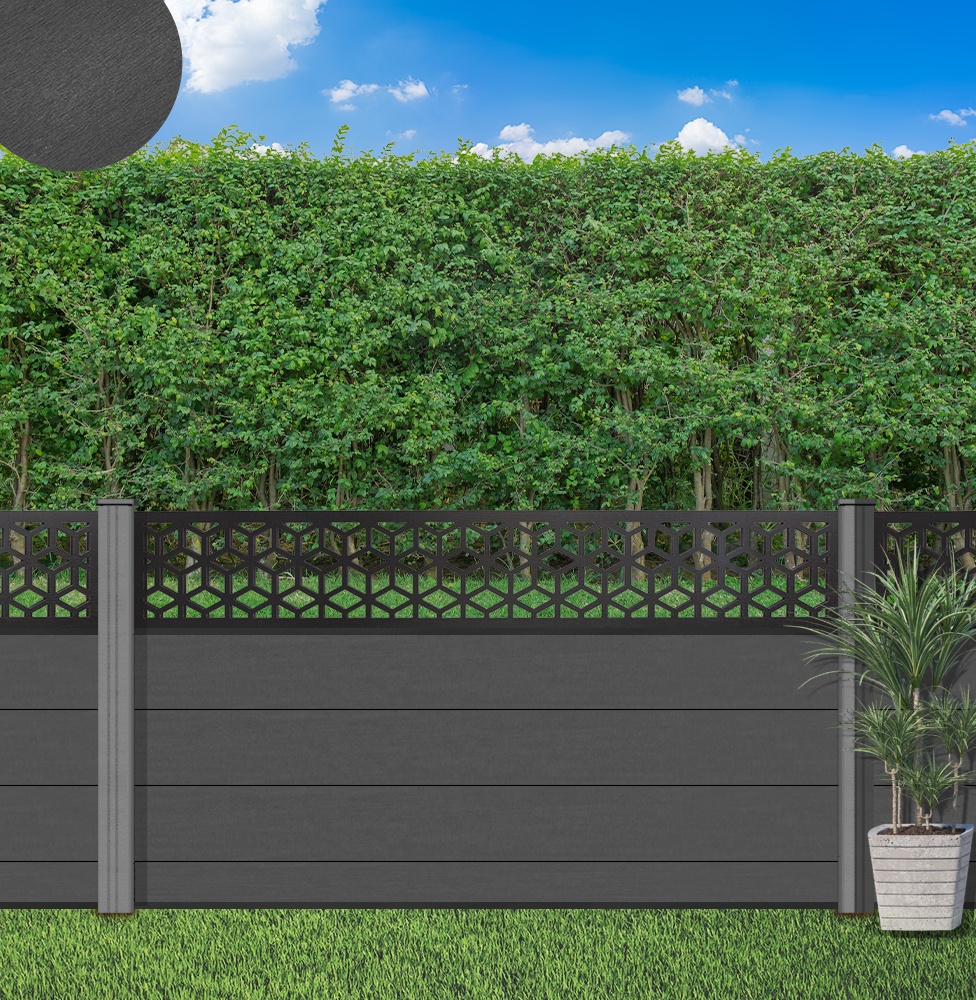 Composite Fence Panel Sets - Aspen Range with Cube Trellis | Using Grey Composite Posts