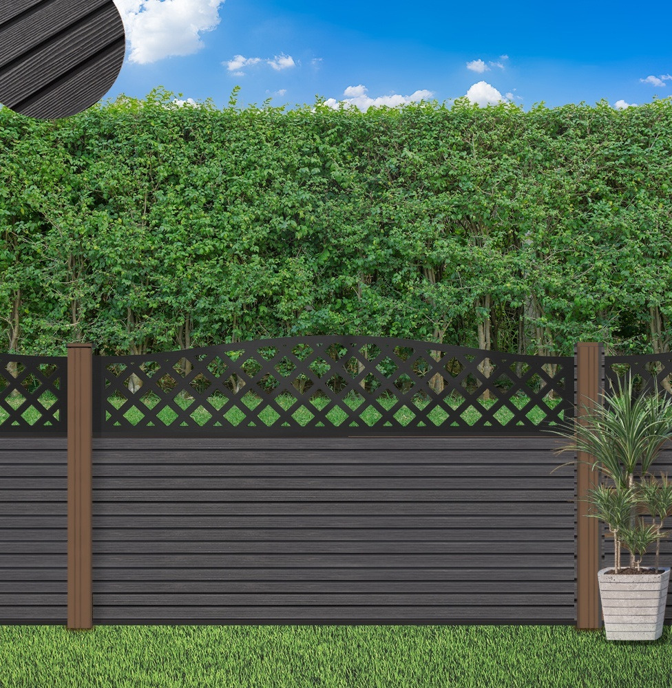 Composite Fence Panel Sets - Willow Range with Wave Trellis | Using Oak Composite Posts