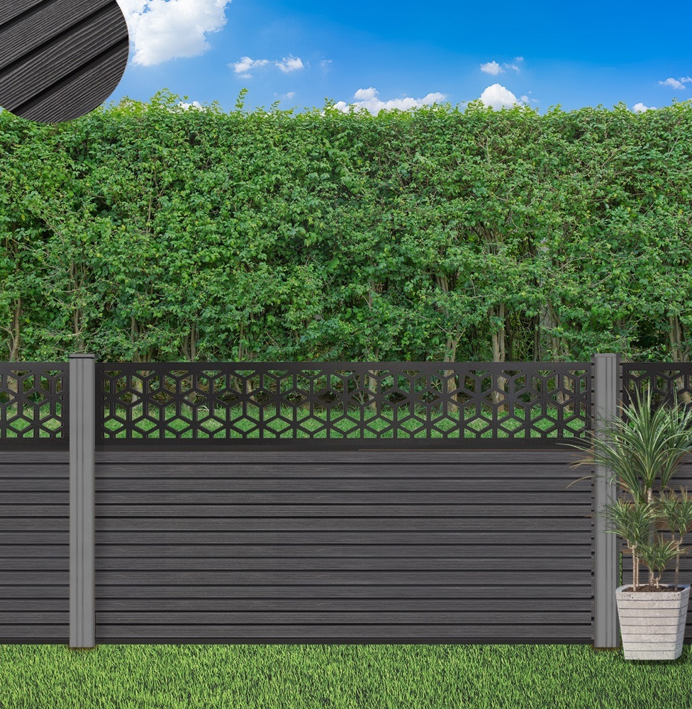 Composite Fence Panel Sets - Willow Range with Cube Trellis | Using Grey Composite Posts