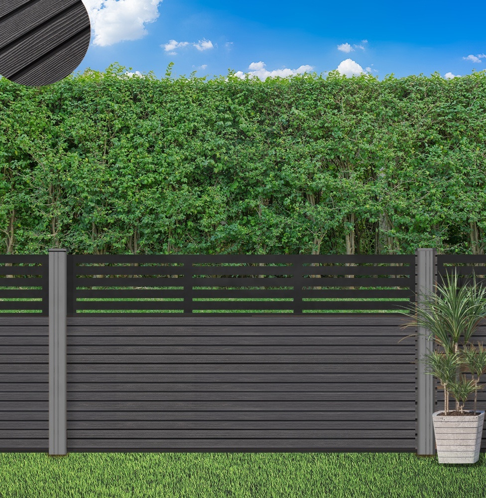 Composite Fence Panel Sets - Willow Range with Slatted Trellis | Using Grey Composite Posts