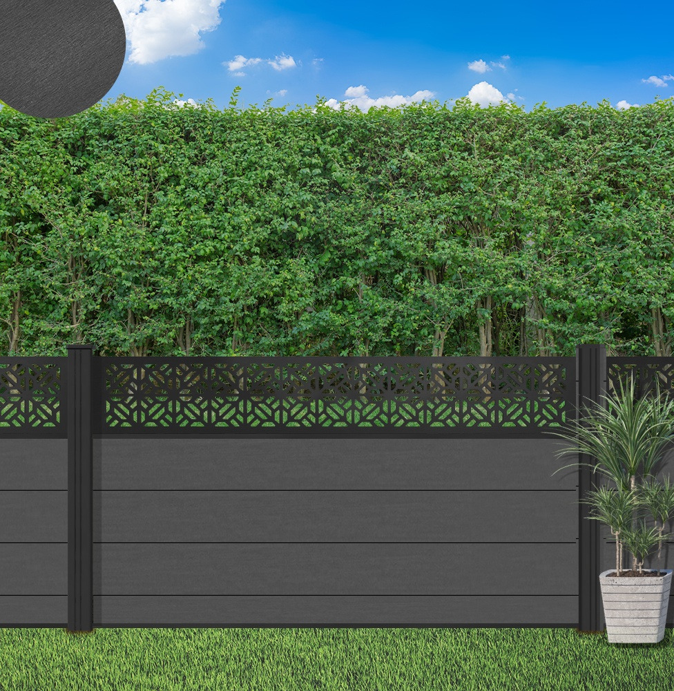 Composite Fence Panel Sets - Aspen Range with Lotus Trellis | Using Charcoal Composite Posts