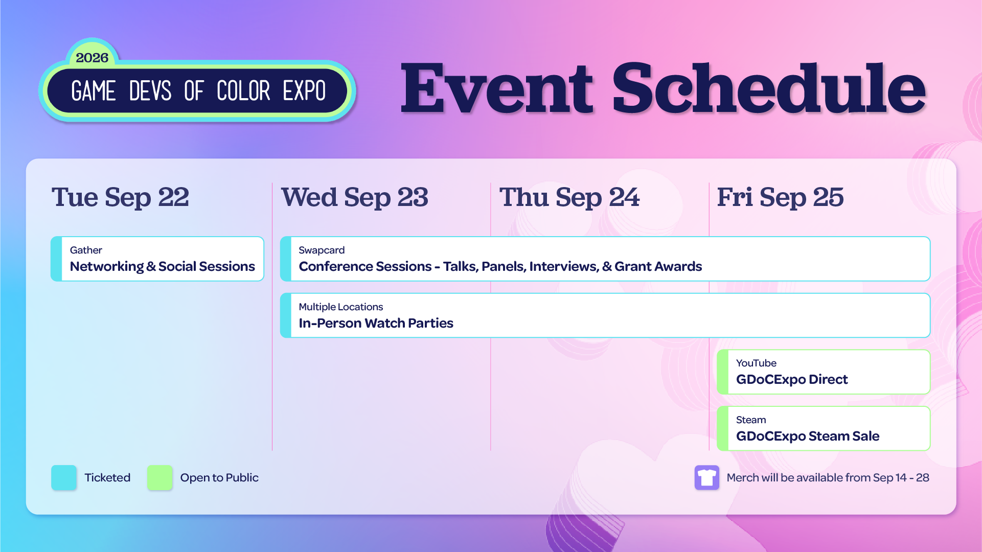 Full chart of GDoC Expo 2026 schedule.