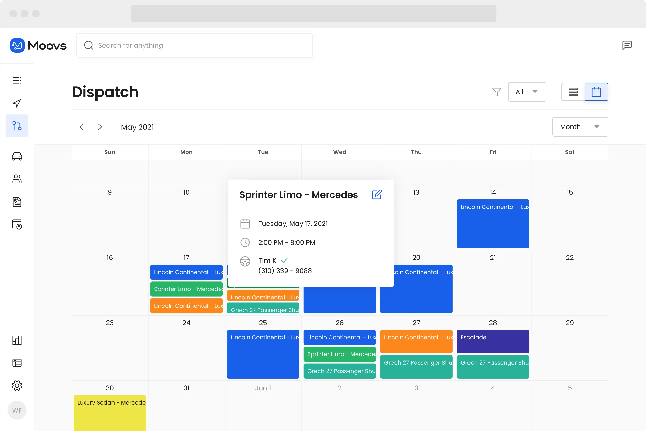 Dispatch calendar view interface
