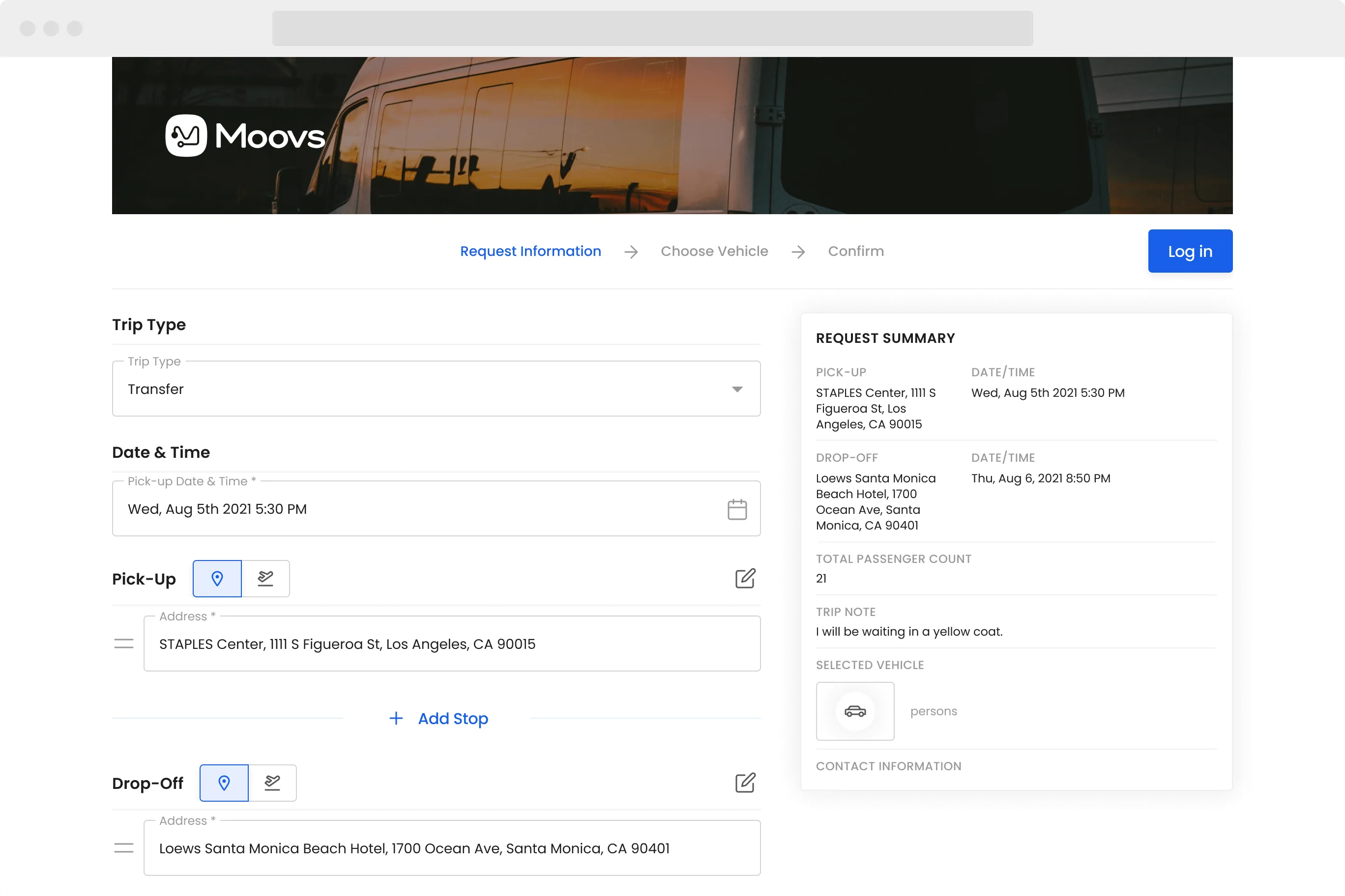 Customer booking tool interface