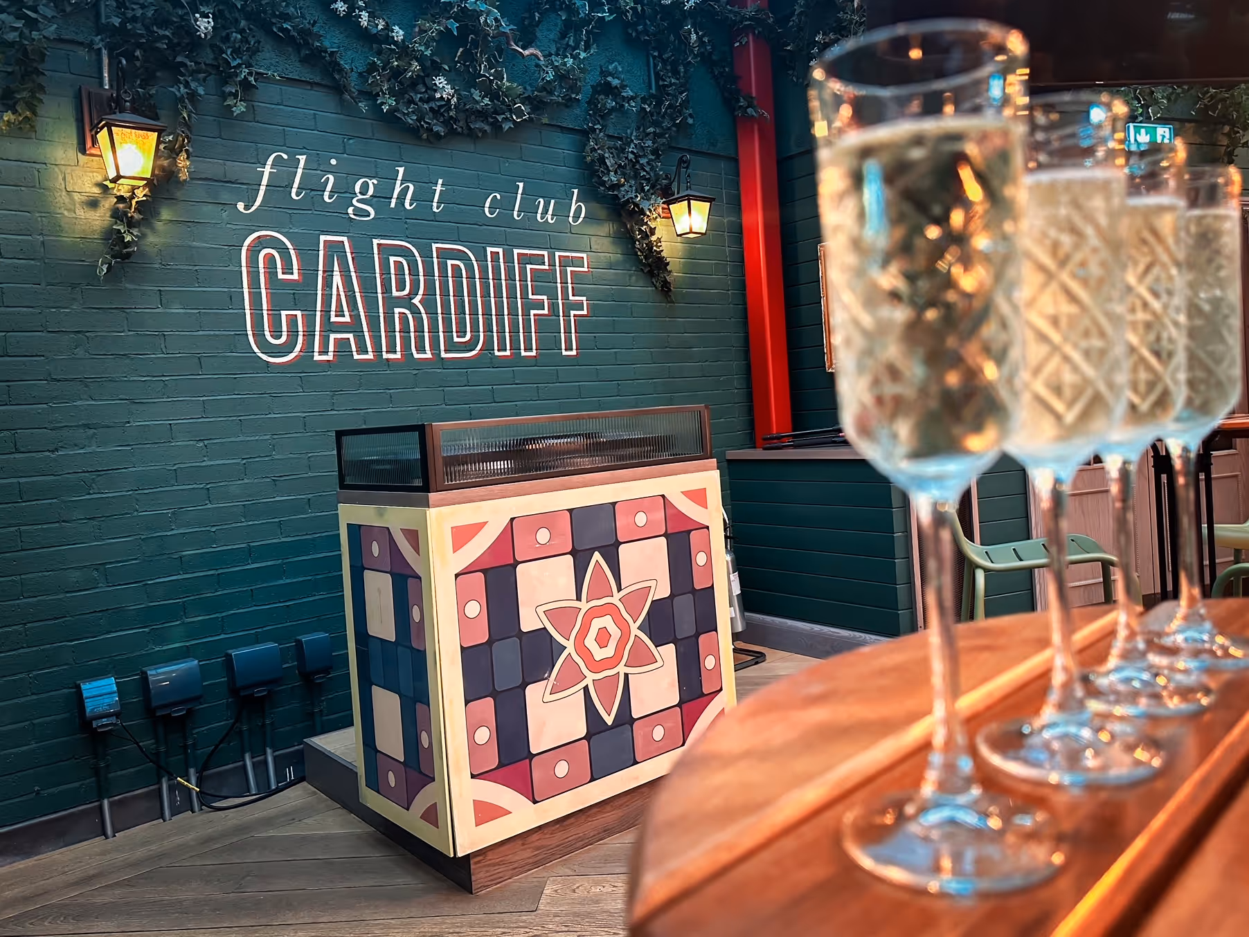 DJ set up on the outdoor terrace, where people can dance and enjoy the music