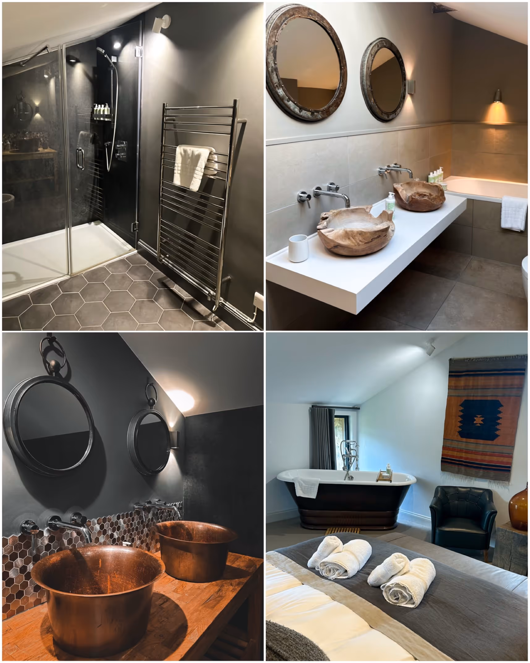 Spacious en-suite bathroom with unique basins