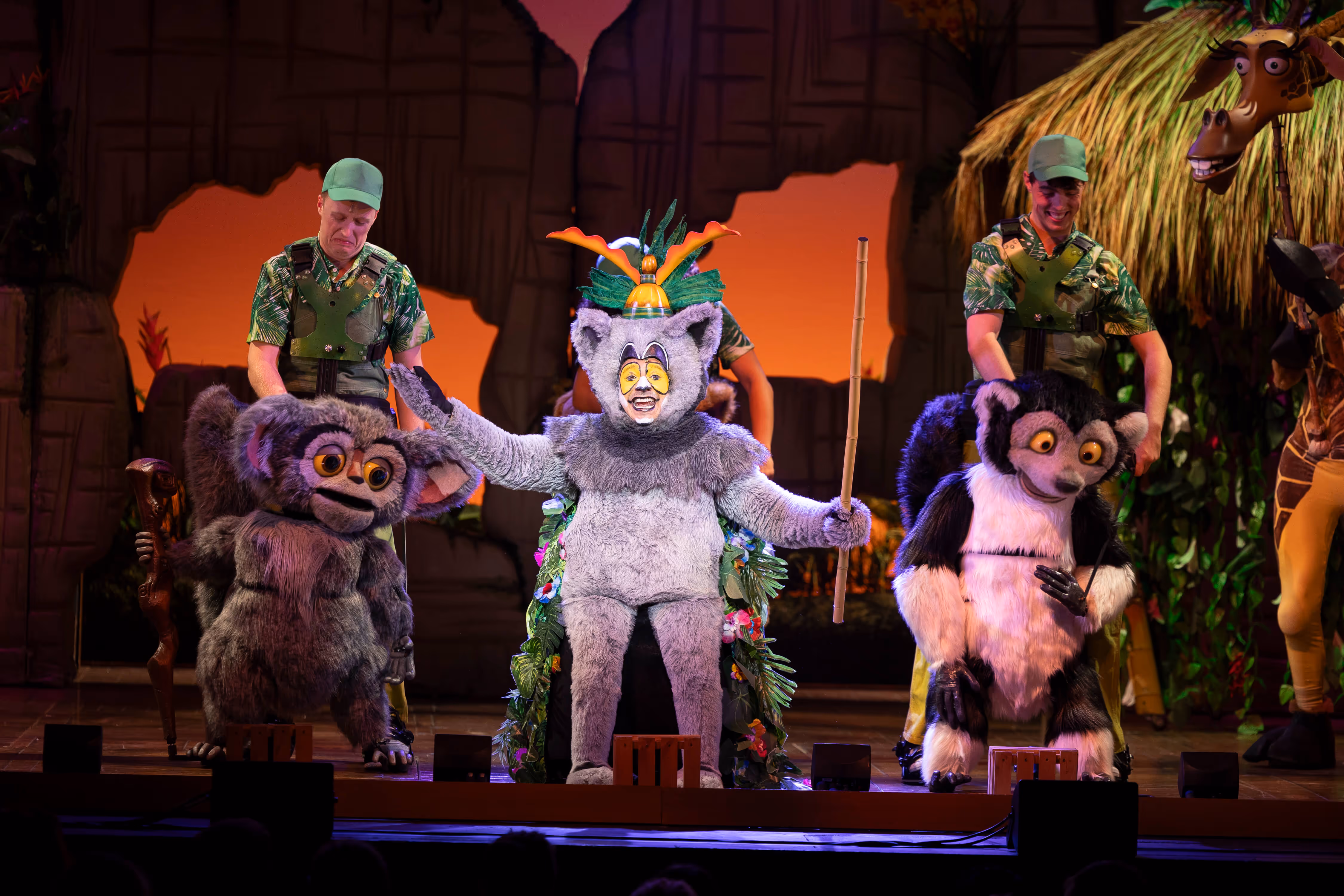 Karim Zeroual as King Julien, leading the audience in a dance to 'Move It Move It' at Cardiff Millennium Centre