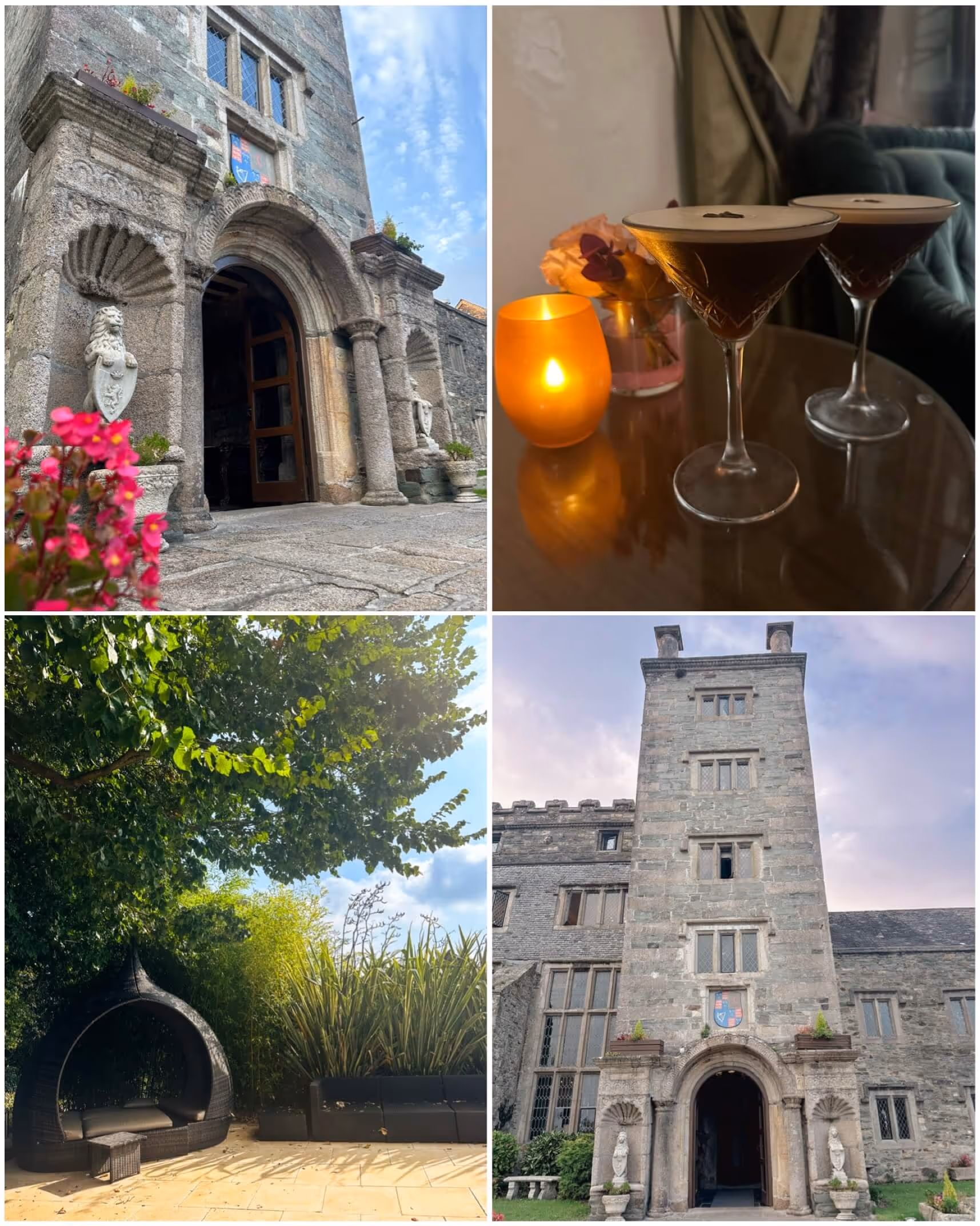 A stunning exterior view of Boringdon Hall, showcasing its historic architecture surrounded by vibrant gardens and autumn foliage.