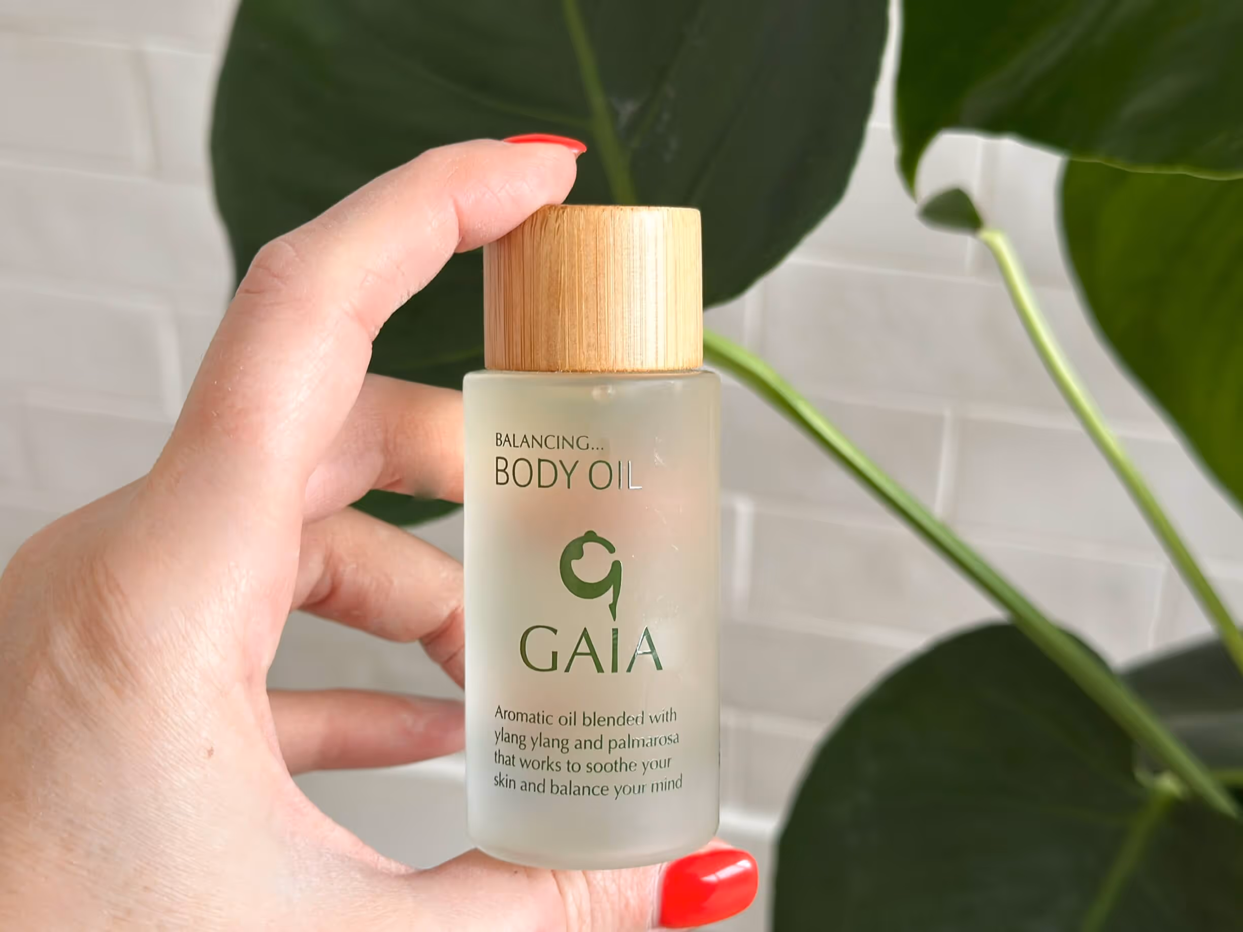 Gaia Skincare Balancing Body Oil in an elegant bottle, featuring a lightweight formula with natural essential oils for hydration and relaxation.
