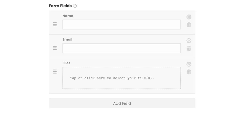 A screen shot of the custom form fields in EZ File Drop.