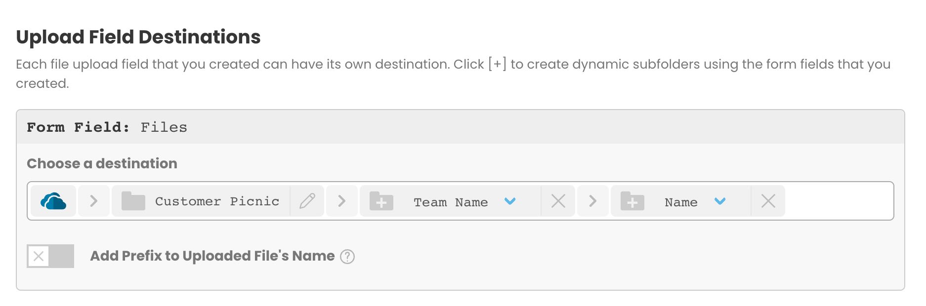 A screen shot of dynamic file organization for Microsoft OneDrive in EZ File Drop.