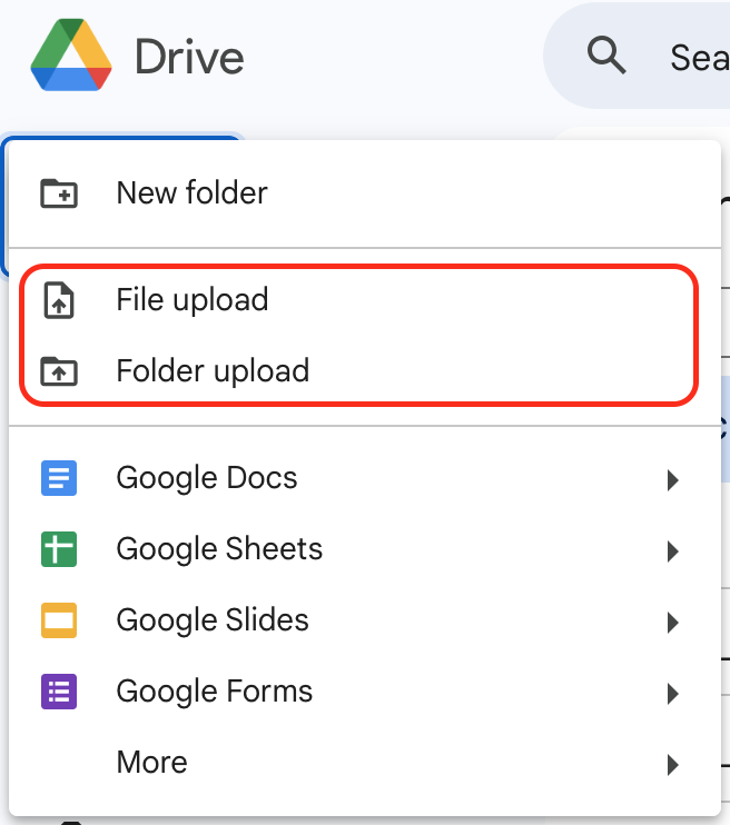 Google drive via web browser