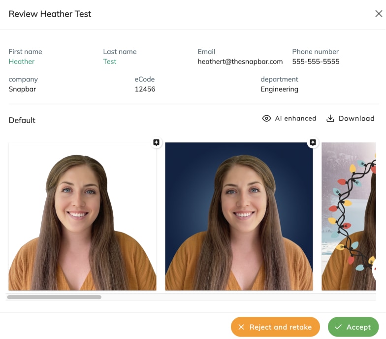 Example of one headshot transformed into 3 other ones automatically