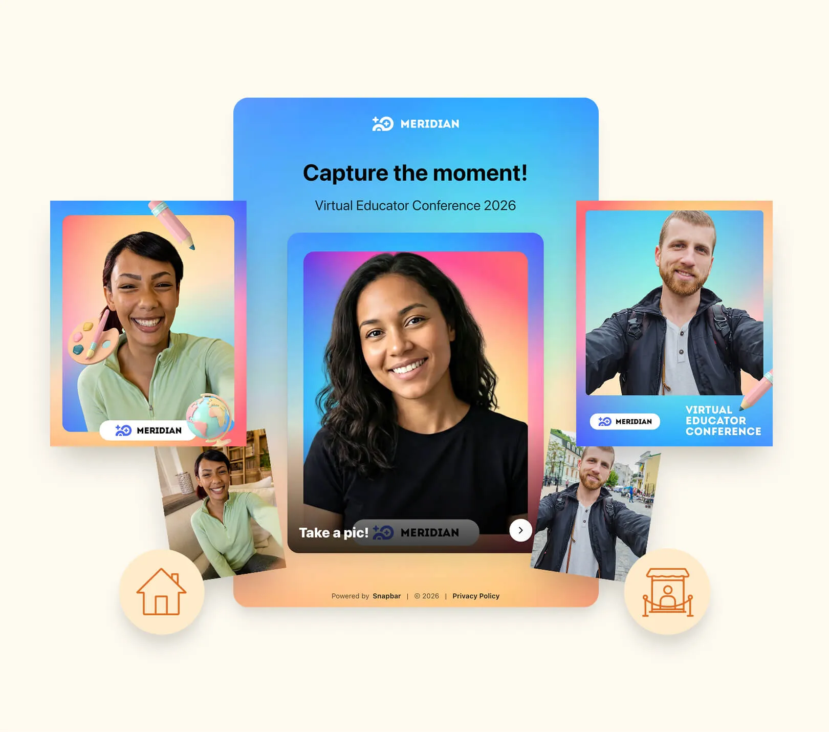 example of a photo booth experience working for both virtual at home and live in-person attendees, both use the same platform