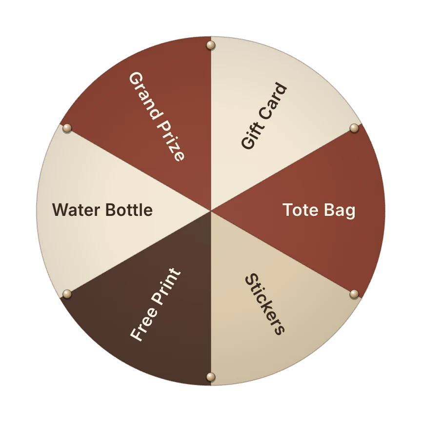 Atelier spin to win wheel theme in walnut and cream enamel