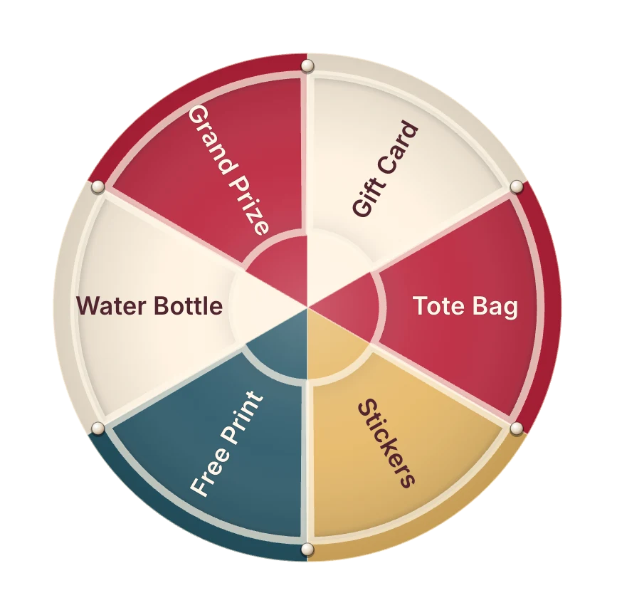 Carnival spin to win wheel theme in fairground cream, red, and brass