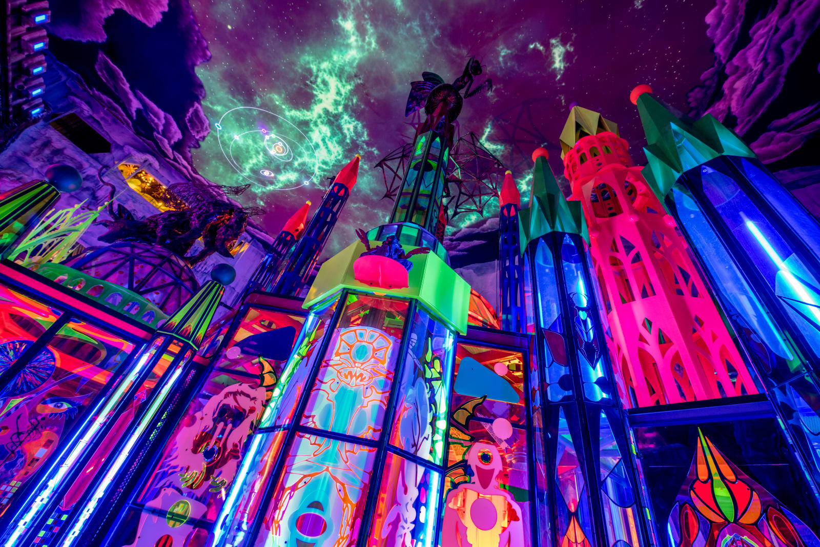 Neon cathedral installation at Meow Wolf Denver showcasing immersive technology in experiential design