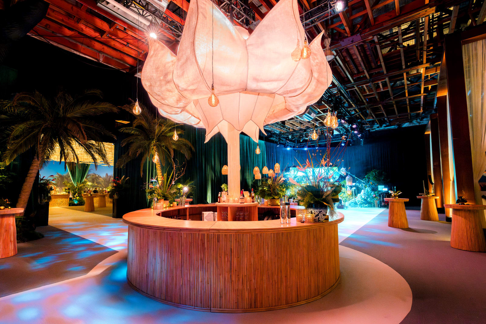 HBO White Lotus Season 3 premiere event with 16-foot lotus chandelier at Paramount Studios