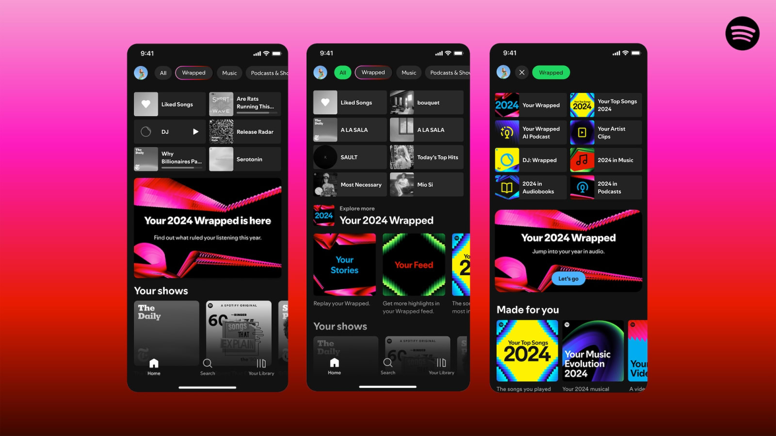 Spotify Wrapped 2024 mobile app experience showing personalized listening data