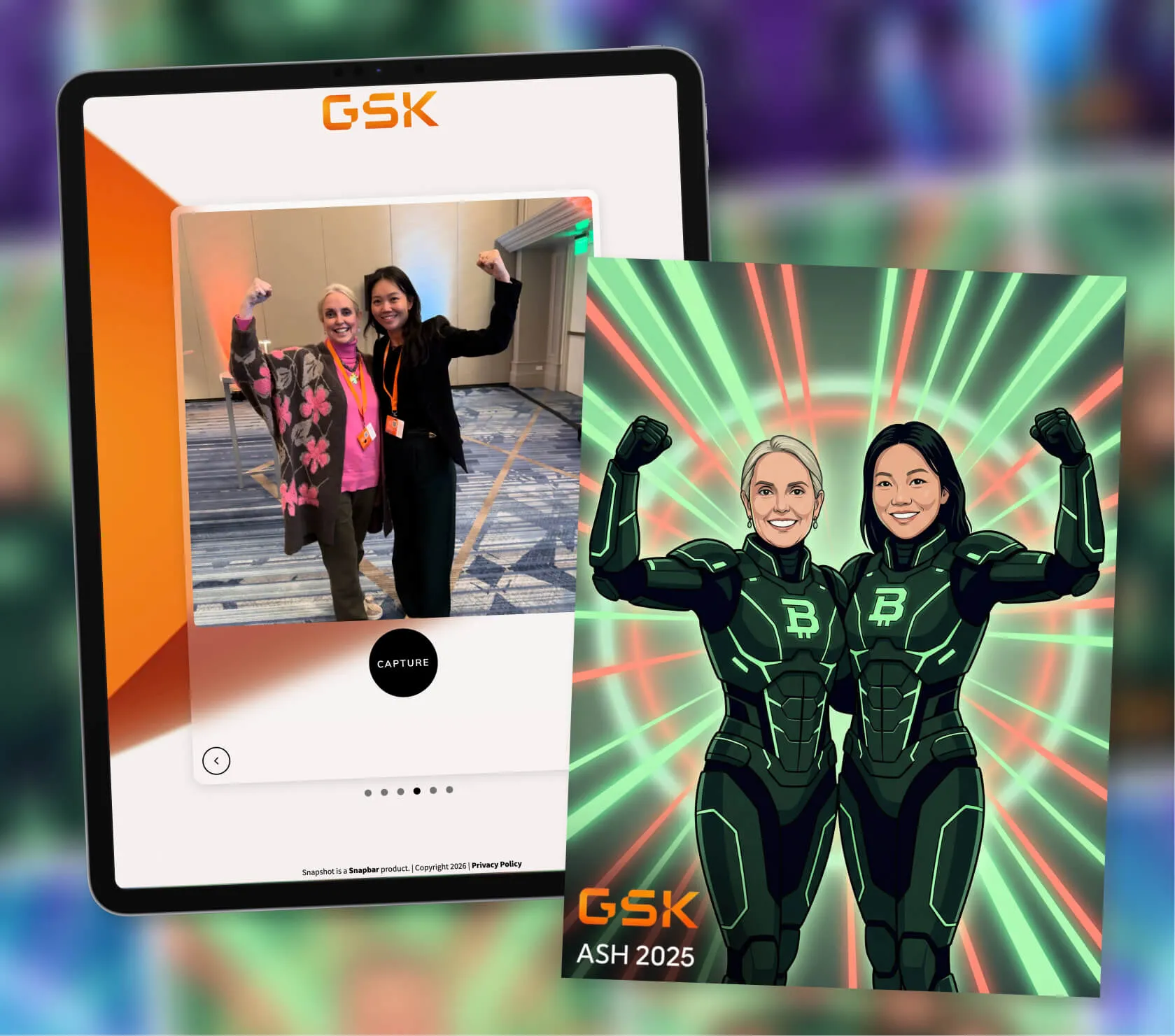 Attendee engaging with Snapbar digital photo booth interface at trade show