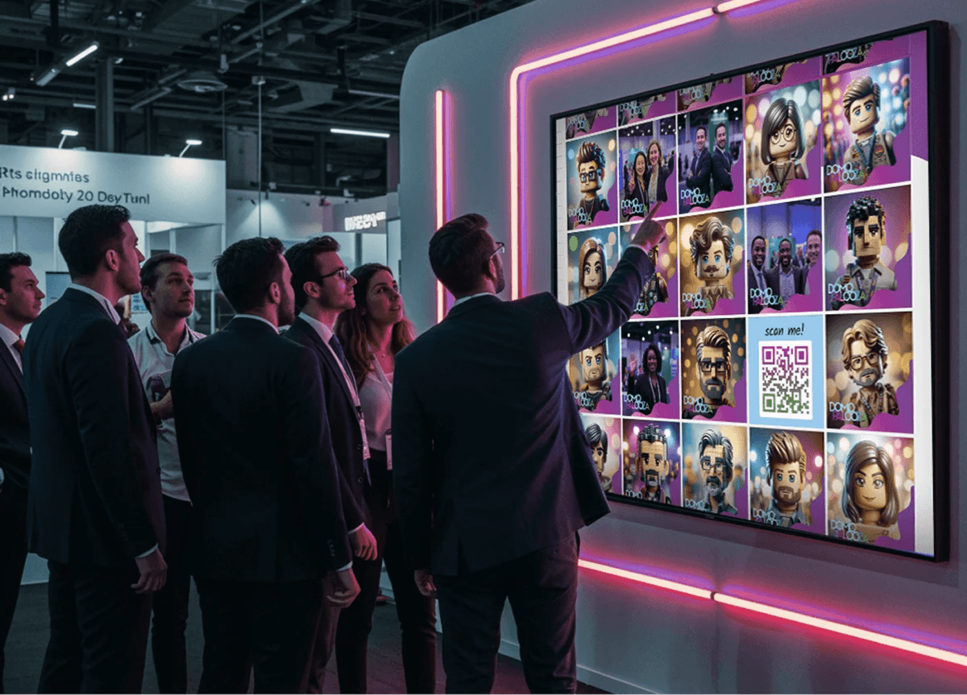 Live UGC gallery wall displaying attendee-generated content on screens at a trade show booth