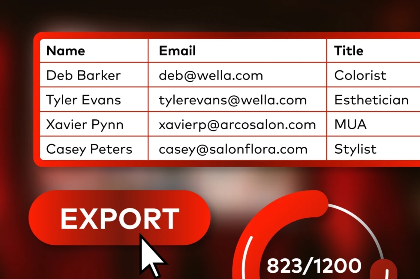 Event activation lead data export showing collected attendee names, emails, and titles