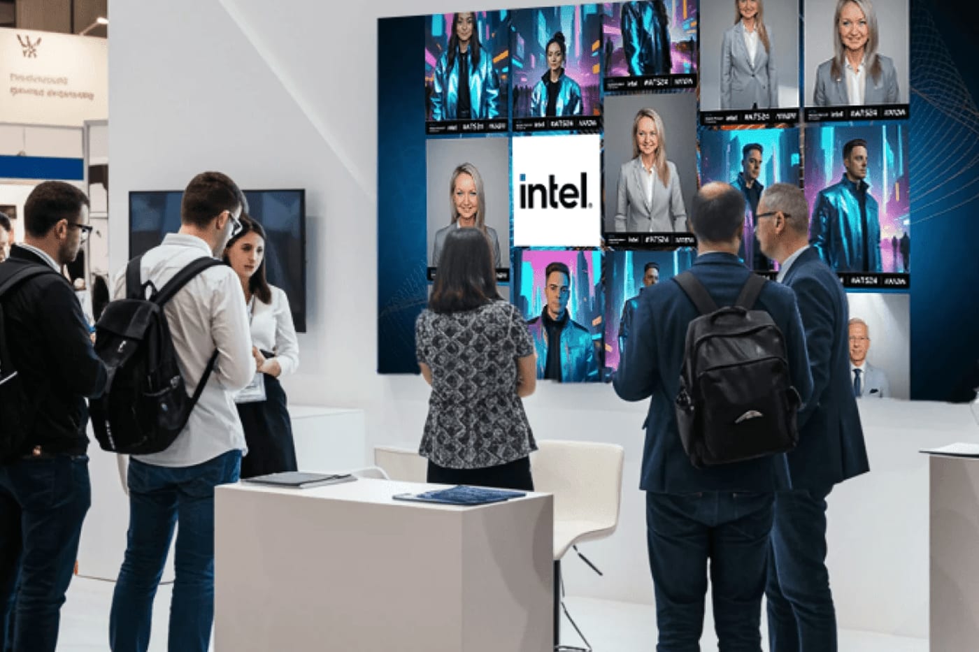 Live gallery display at a trade show booth showcasing attendee-generated content in real time