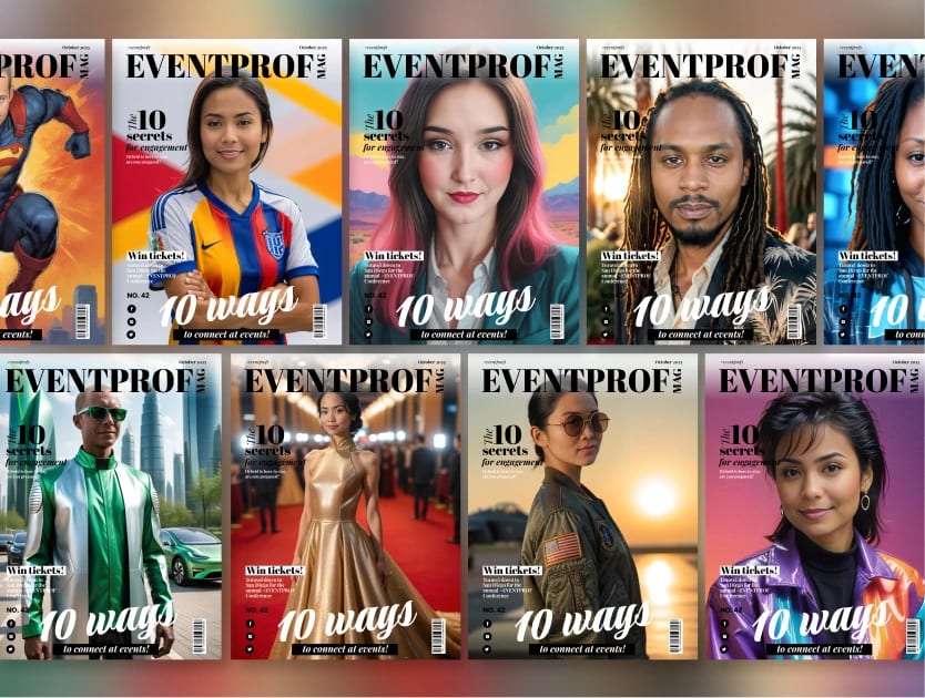 Magazine cover photo booth activation showing personalized branded content created by event attendees