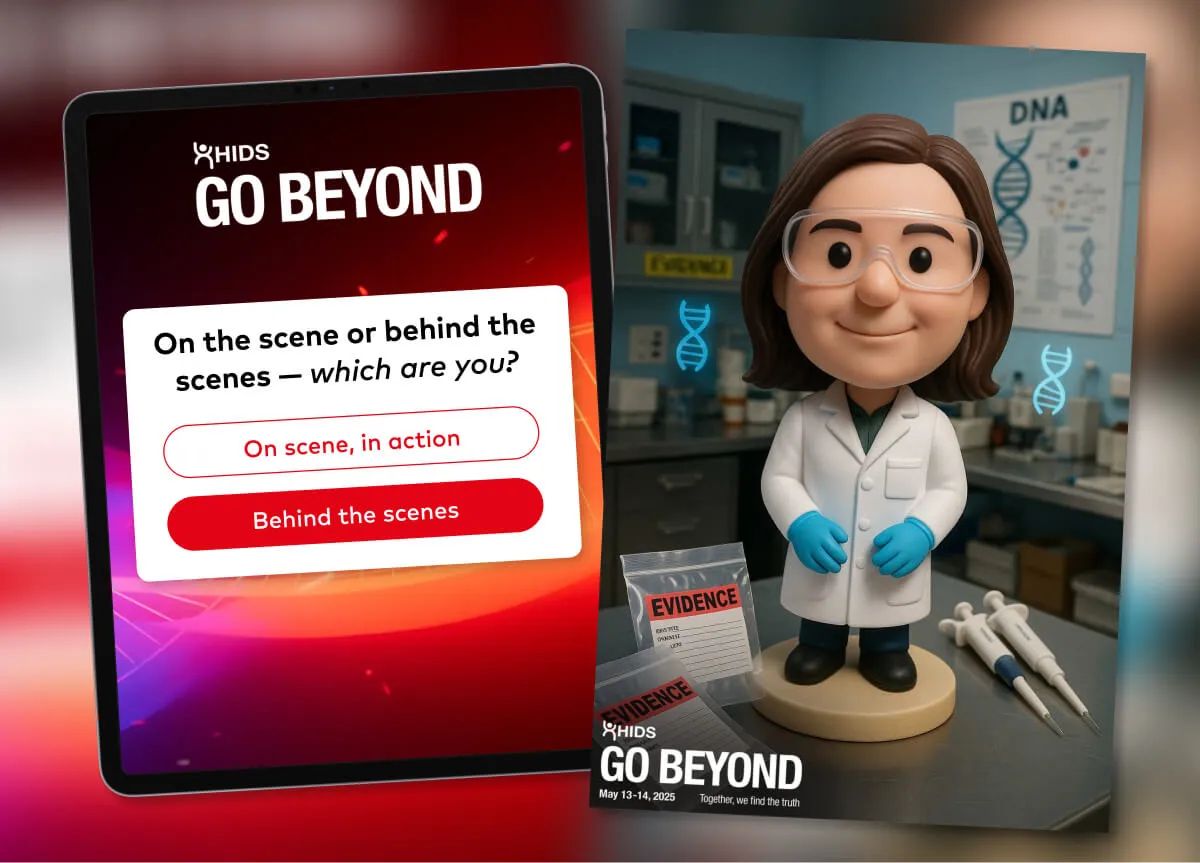 Tablet quiz asking on scene or behind the scenes, beside a bobblehead lab scientist figure