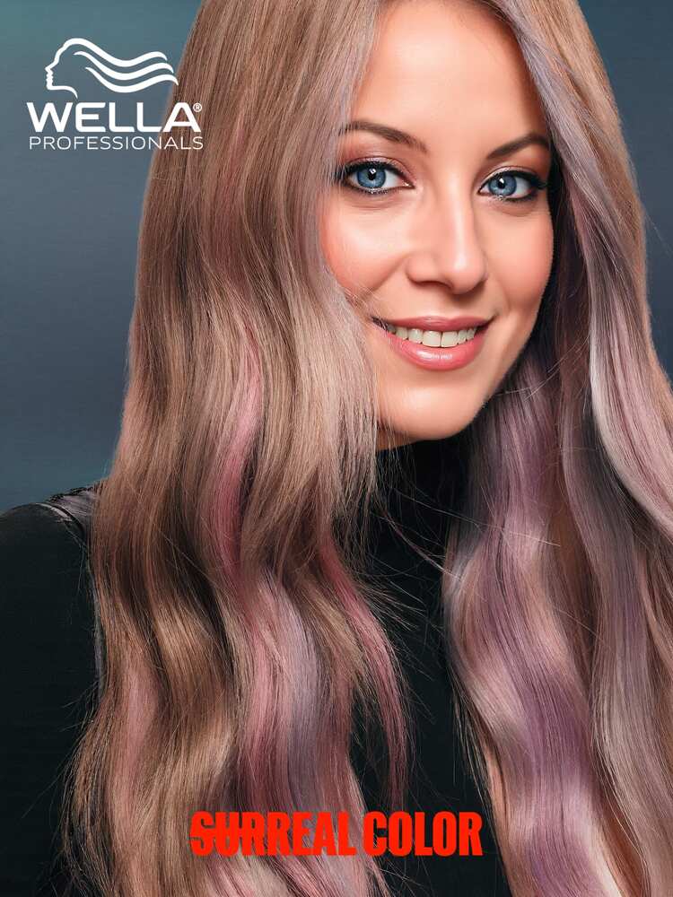 AI photo of a guest with flowing pastel-streaked hair on a Wella Professionals Surreal Color visual