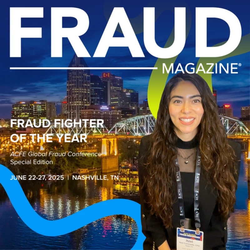 Photo booth snapshot of a guest on a Fraud Magazine Fraud Fighter of the Year cover at the ACFE Global Fraud Conference