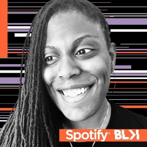 Photo booth snapshot of a black and white portrait of a guest on a Spotify BLK frame