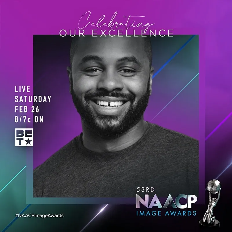 Photo booth snapshot of a guest on a 53rd NAACP Image Awards frame with BET branding