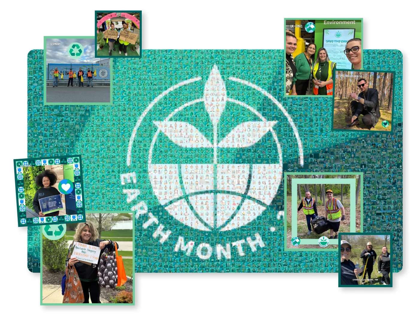 Photo mosaic wall assembled from guest photos at a corporate event.