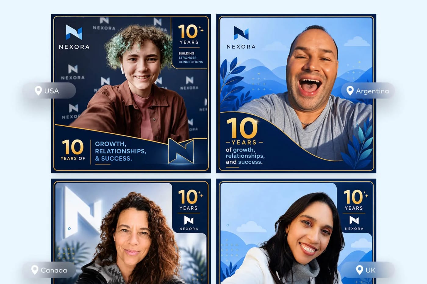 Four remote teammates in the USA, Argentina, Canada and the UK in the same branded team photo experience