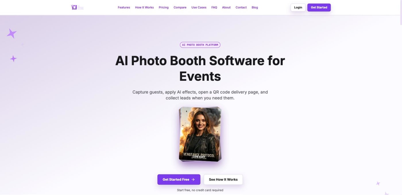 The AI PhotoBooth kiosk application running on a touchscreen at an event.