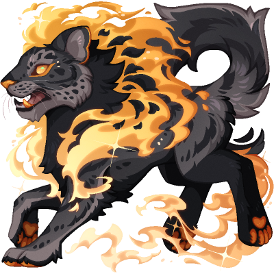 A large cat with fire mane and tail.