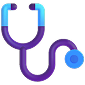 Colorful stylized stethoscope icon in blue and purple tones.