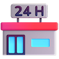 Storefront icon with 24-hour service sign above the door and window.