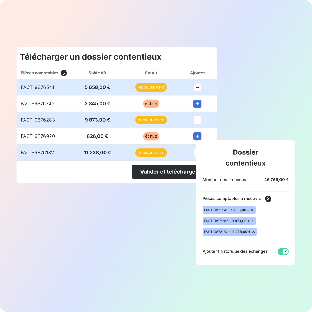 création d'un dossier contentieux en seulement 2 clics sur LeanPay