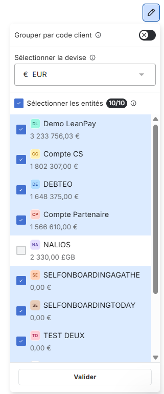 sélection de la vision consolidée sur LeanPay