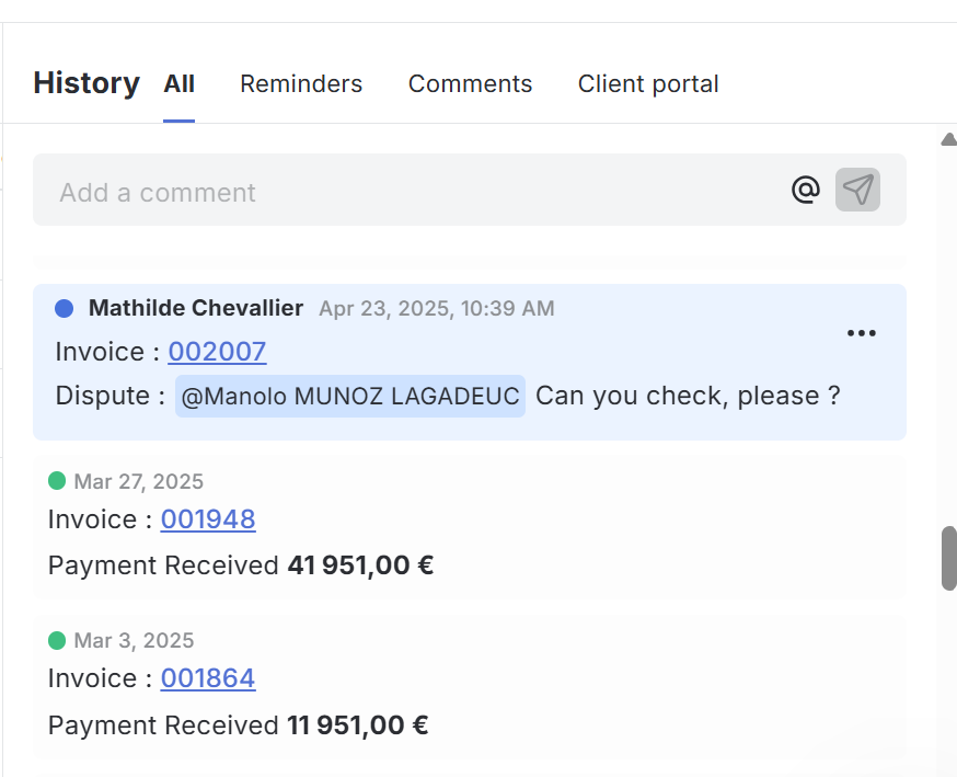 comments history in LeanPay