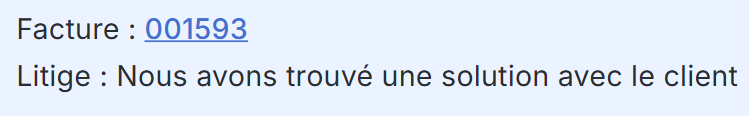 Exemple de commentaire interne sur une facture en litige dans LeanPay
