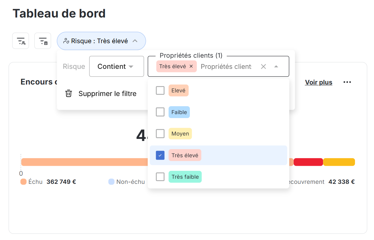 Filtre risque sur tableau de bord LeanPay